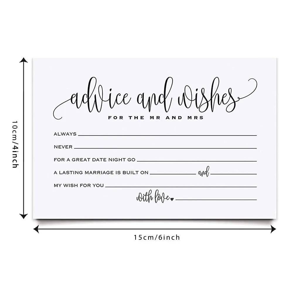 50Pcs Wedding Well Wishes Cards Advice Cards Note Marriage Advice Reception Decor for Bride and Groom Newlyweds Bridal Shower