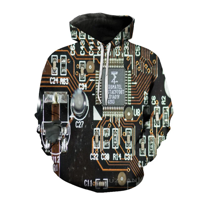 thumbnail image 1 of Sudadera con capucha con estampado 3D de chip electrónico creativo para hombre, ropa de calle informal de estilo Harajuku y hip hop, para primavera y otoño, 1 of 5