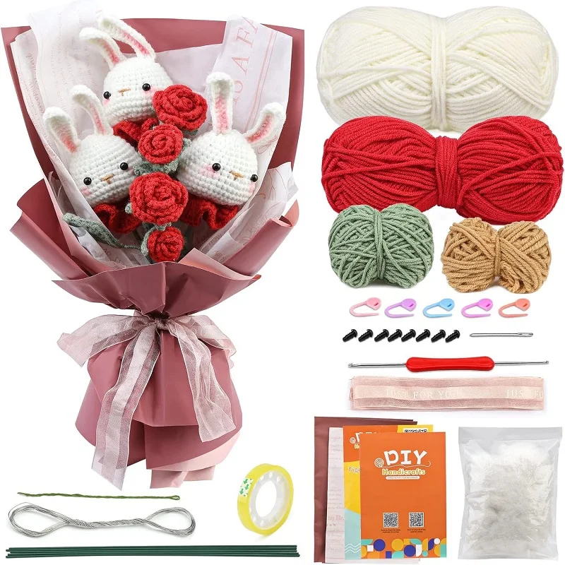 LMDZ Flowers Knitting Kit for Beginners Adults Knitting Starter