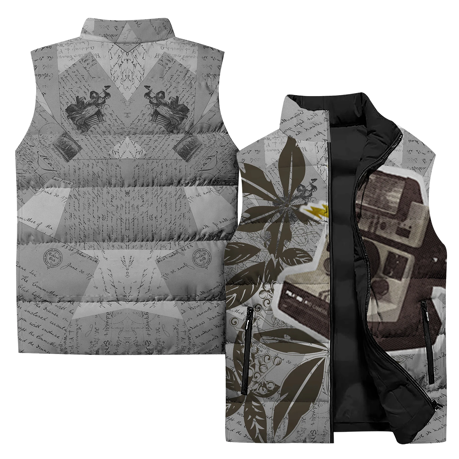 thumbnail image 1 of Abrigos para hombres, chaleco de algodón con estampado digital personalizado y moderno, cómodos y cálidos, de algodón y espesamiento, 1 of 5