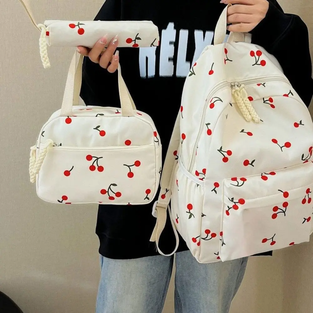 Cherry Print Mochila Laptop Bag Adjustable Strap Mochilas Mujer  Large Capacity Bolsas Bags for Woman College Style Backpack 1
