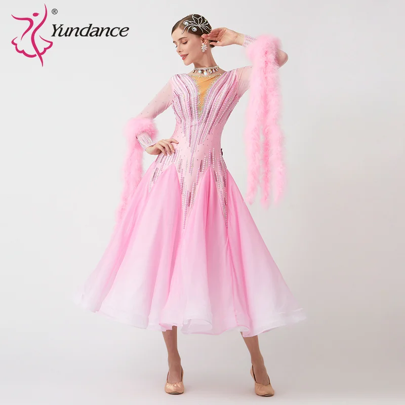 

B-23122 New Women Modern Dance Rhinestone Color Diversity Dress Ballroom National Standard Waltz Competition Performance