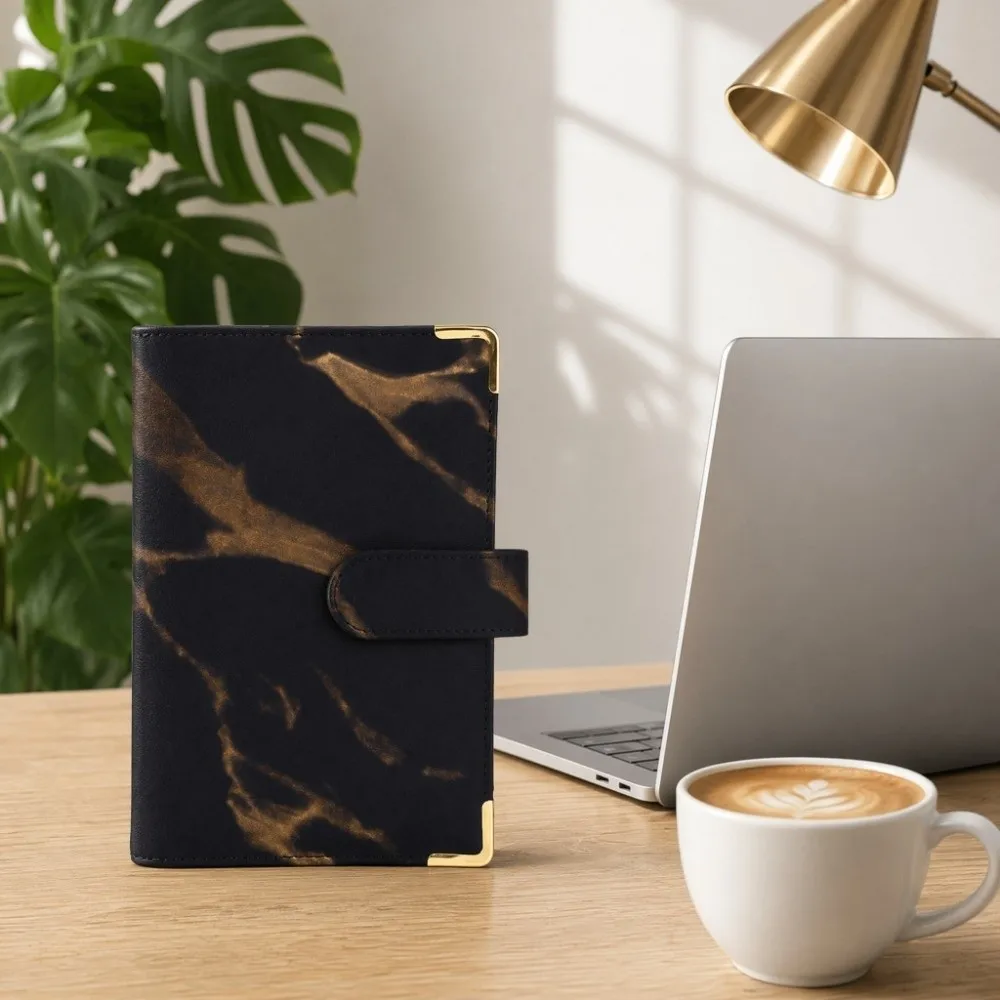 Mini raccoglitore A6 per risparmiare denaro, in similpelle con stampa marmorizzata/leopardo, mini raccoglitore per budget, resistente agli strappi e durevole - immagine 3