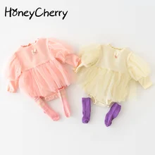 

HoneyCherry Spring 2022 new baby girl princess puff sleeve long sleeve Bodysuits baby girl bodysuits