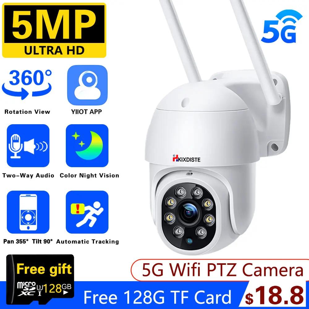 5MP Surveillance Speed Dome Camera Wifi PTZ Wireless CCTV Video Camera Color Vision Auto Tracking 1080P Security Monitor Camera