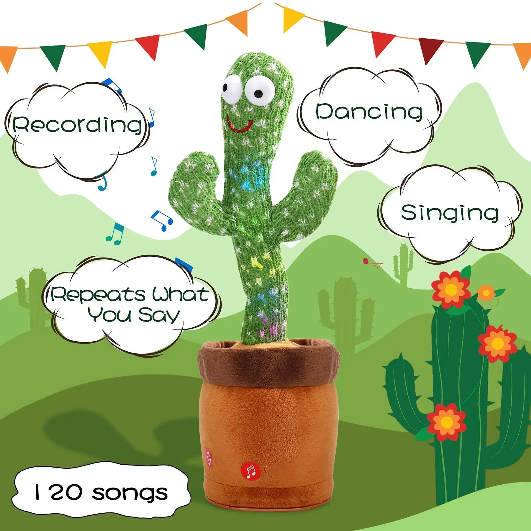 Electronic Plush Toys Dancing Cactus Repeat Talking Singing USB-Fueled Early Education Interactive Funny Gift