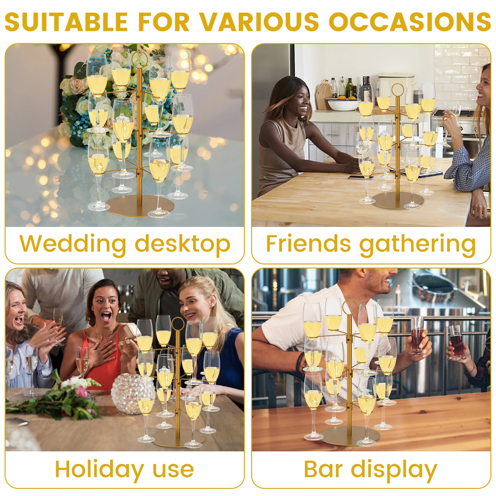 Cocktail Tree Stand 3 Tiers Champagne Display Stand 12 Holder Wine Glass Display Stand Metal Cocktail Tower Stand Cocktail Stand 5