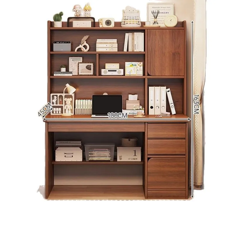Solid wood ecological desk, student home study writing desk, bedroom bookshelf integrated