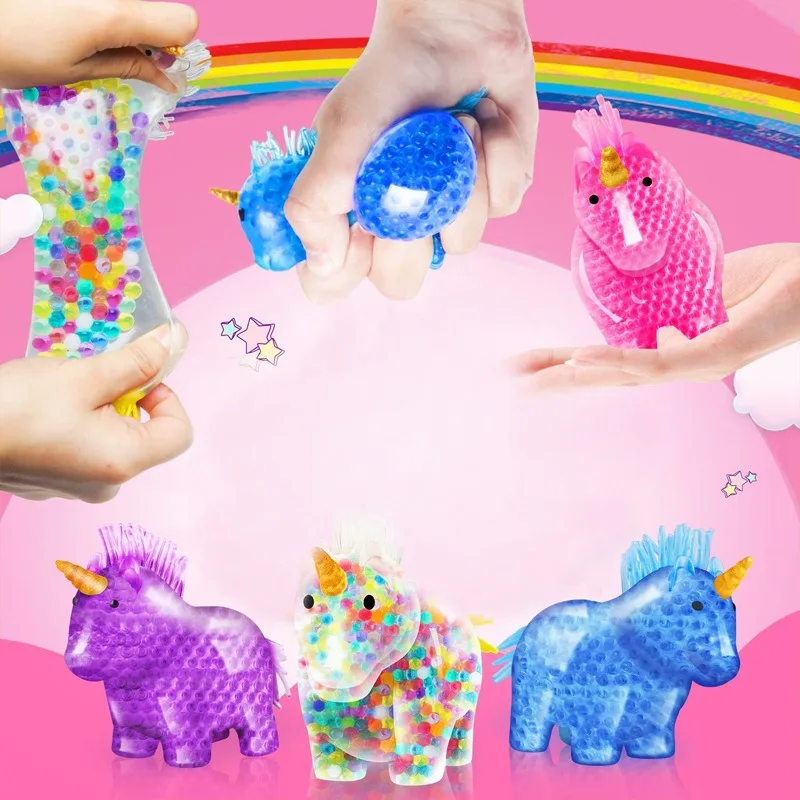 Stress Relief Toys One-horned horse colorful ball decompression toy squeezing vent grape ball pinching music Random color
