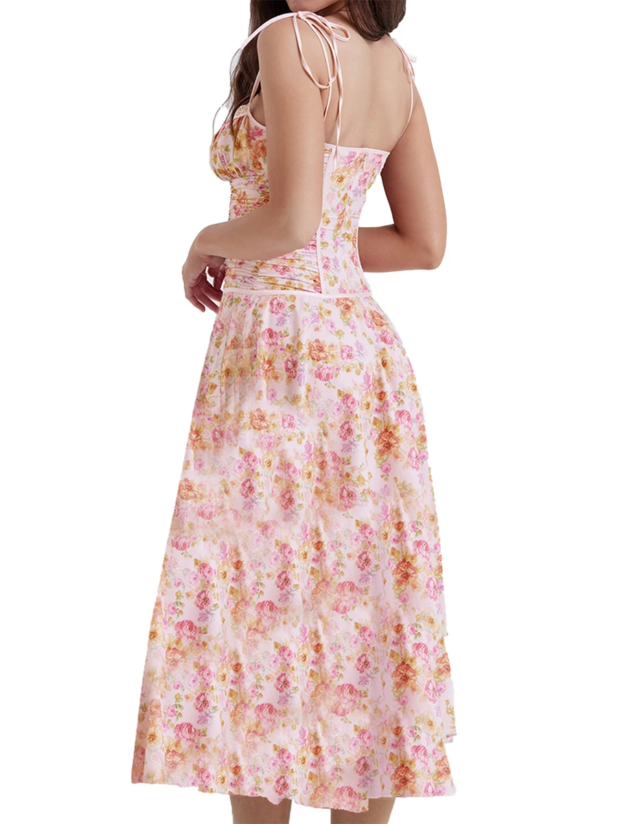 

Женское ТРАПЕЦИЕВИДНОЕ длинное платье с цветочным принтом, однотонное платье на бретельках без рукавов с кружевной отделкой, летнее повседневное пляжное платье