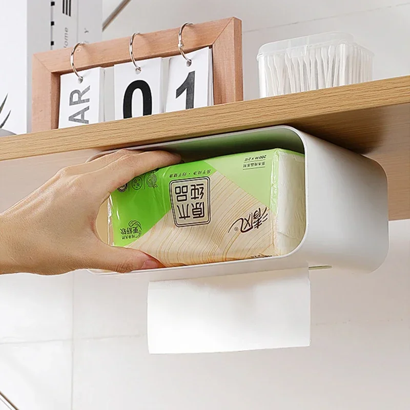 Wall Mounted Tissue Box Waterproof Toilet Paper Storage Rack Space Saving Punch Free Tissue Holder For Household Kitchens 2