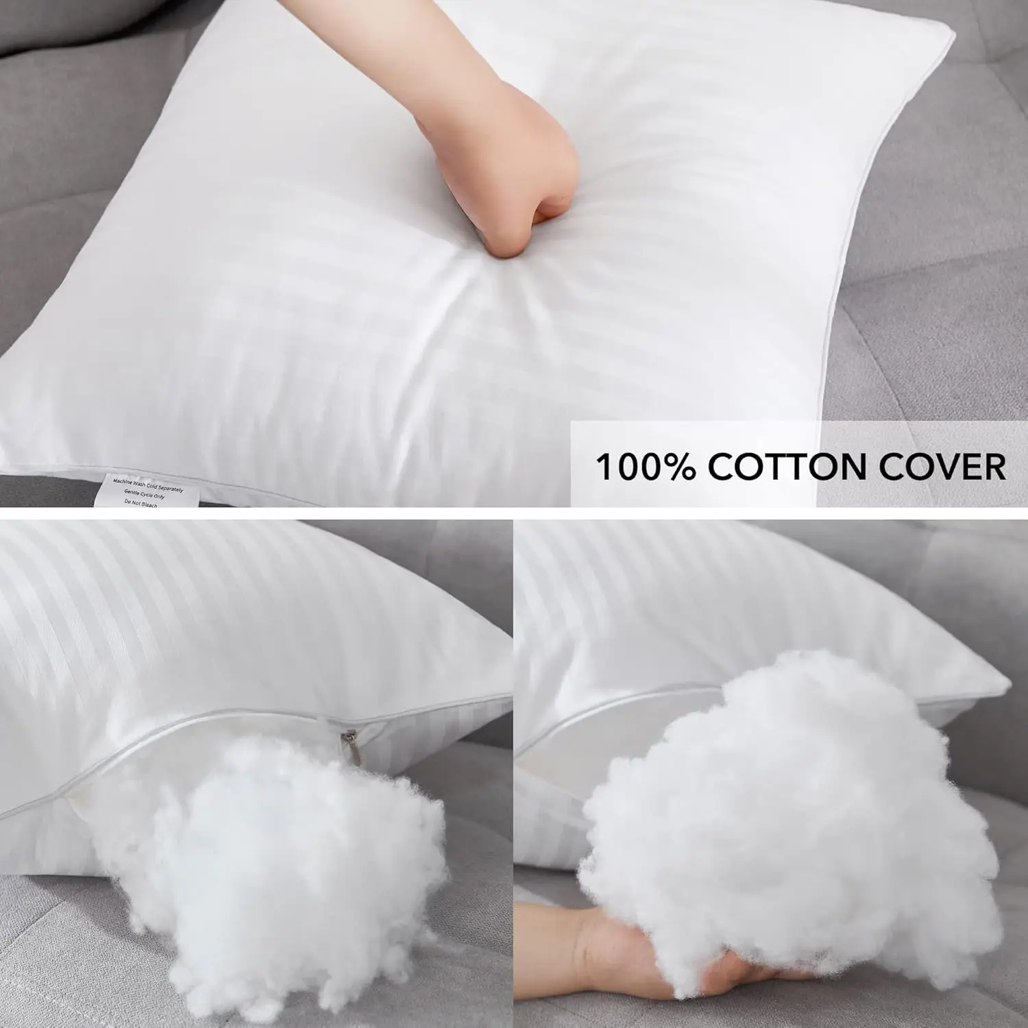 24 x 24 Throw Pillow Inserts, Firm and Fluffy Decorative Square Pillows for Couch Bed Sofa with Soft Cotton Cover White Cushion