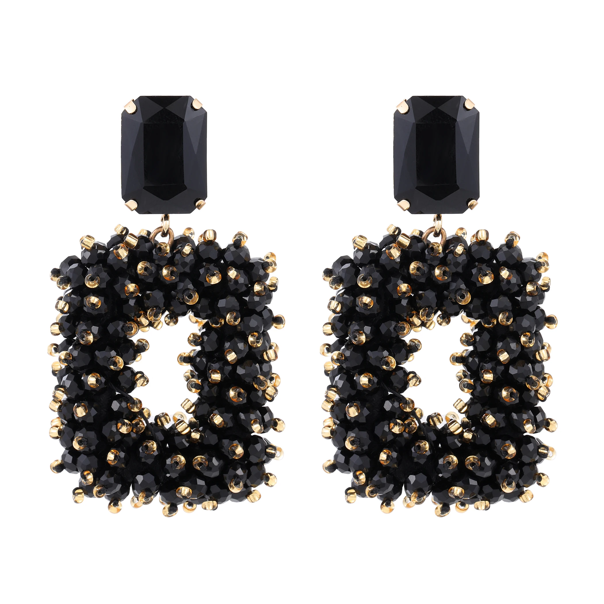 INKDEW-Boucles d'oreilles pendantes carrées en cristal pour femmes, grandes et longues, perles à facettes faites à la main, cadeau de bijoux, mode bohème