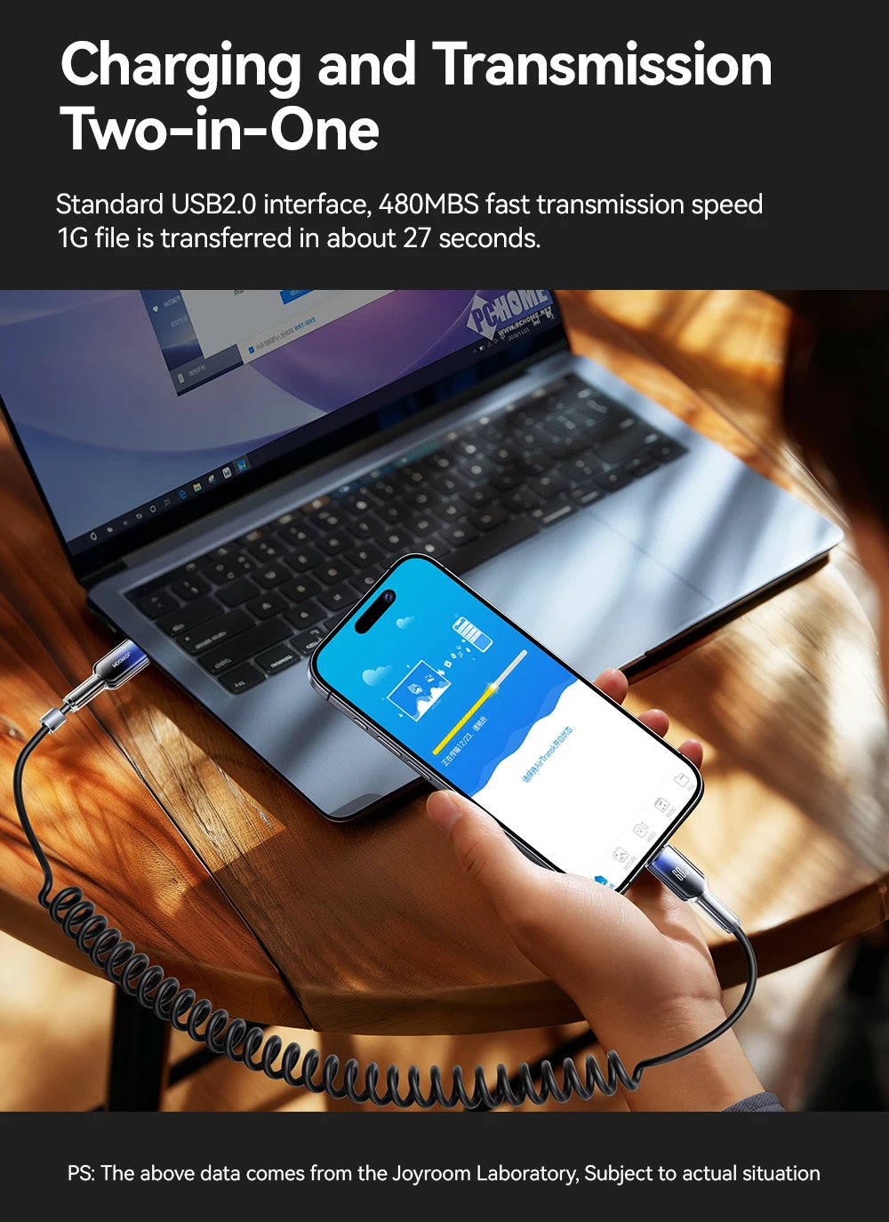 Joyroom 60W USB Type C Fast Charging Cable Spring Telescopic Car Charger Cable For iPhone 16 15 Pro Max /Xiaomi /Huawei Android