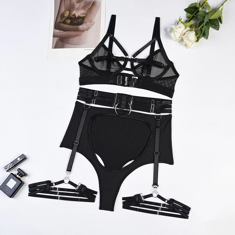 Enchanting Elegance - Transparent Half-Cup Bra & Intimate Set