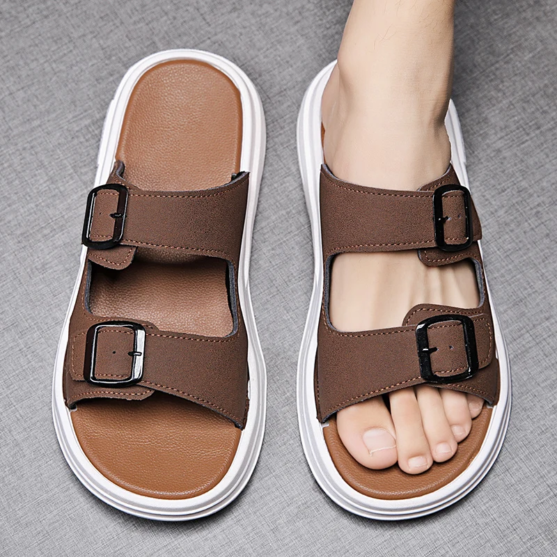 Fashion Slippers New Summer Genuine Cow Leather Men Shoes Lightweight Soft Beach Sandals Casual Men's Flip Flops