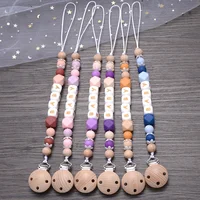Personalized Name Baby Pacifier Chain Beech Wood Nipples Holder Clip Infant Teether Teething Chew Toys Anti-Drop Soother Chain 2