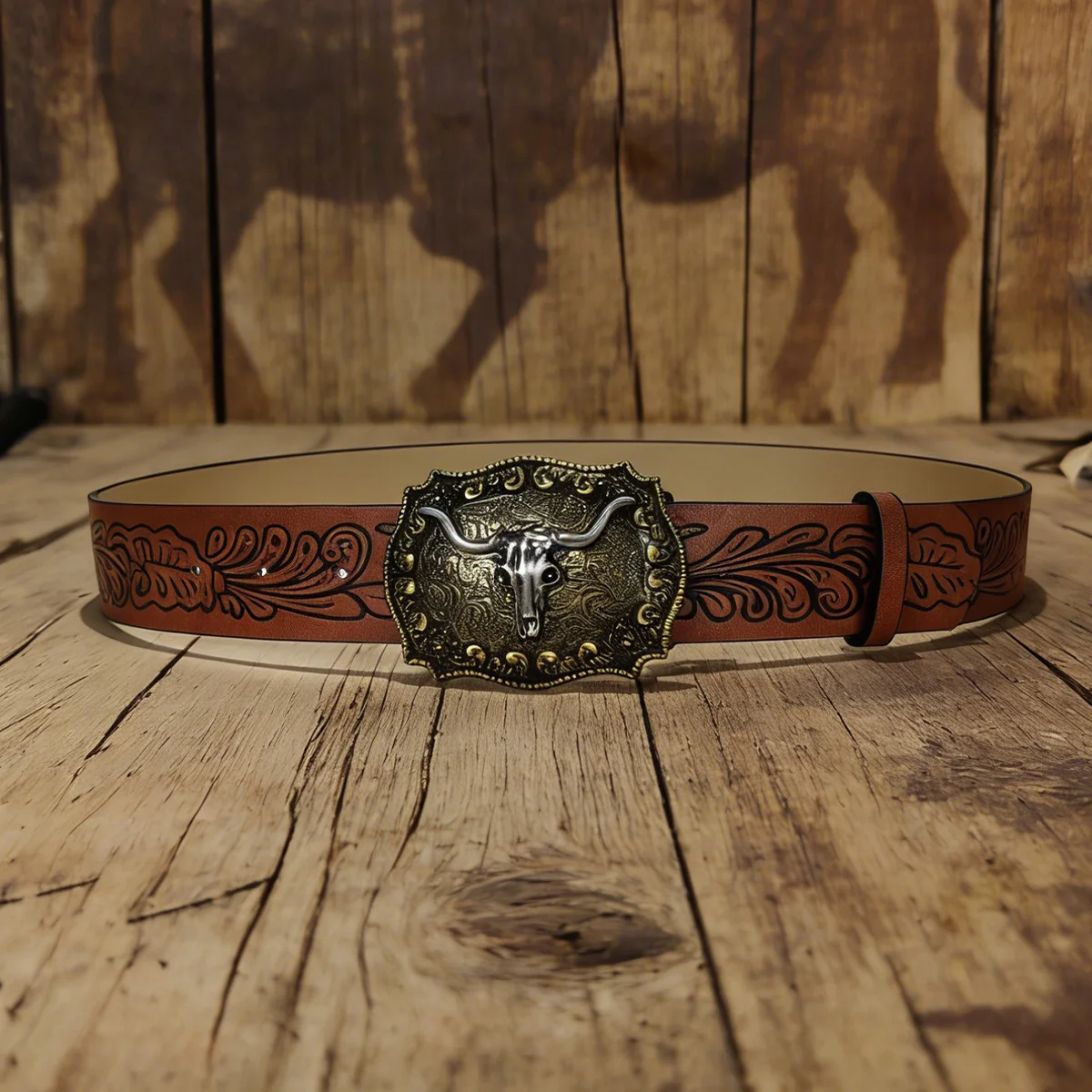 Plus Size Unisex Western PU Leather Vintage Belt with Bull Decoration and Horse Buckle