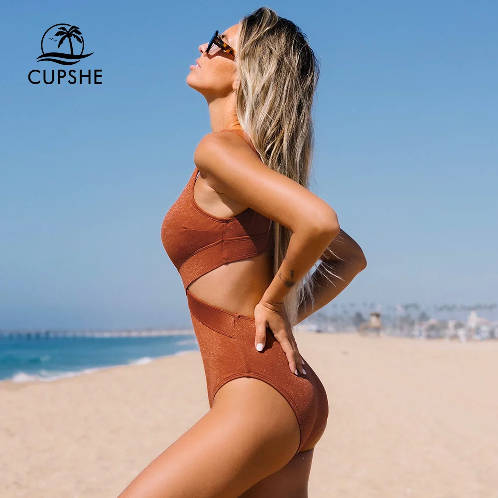 CUPSHE★キラキラ輝くドレープレッド水着セット Cupshe Shiny Plunge Cutout One-Piece Swimsuit For Women Sexy