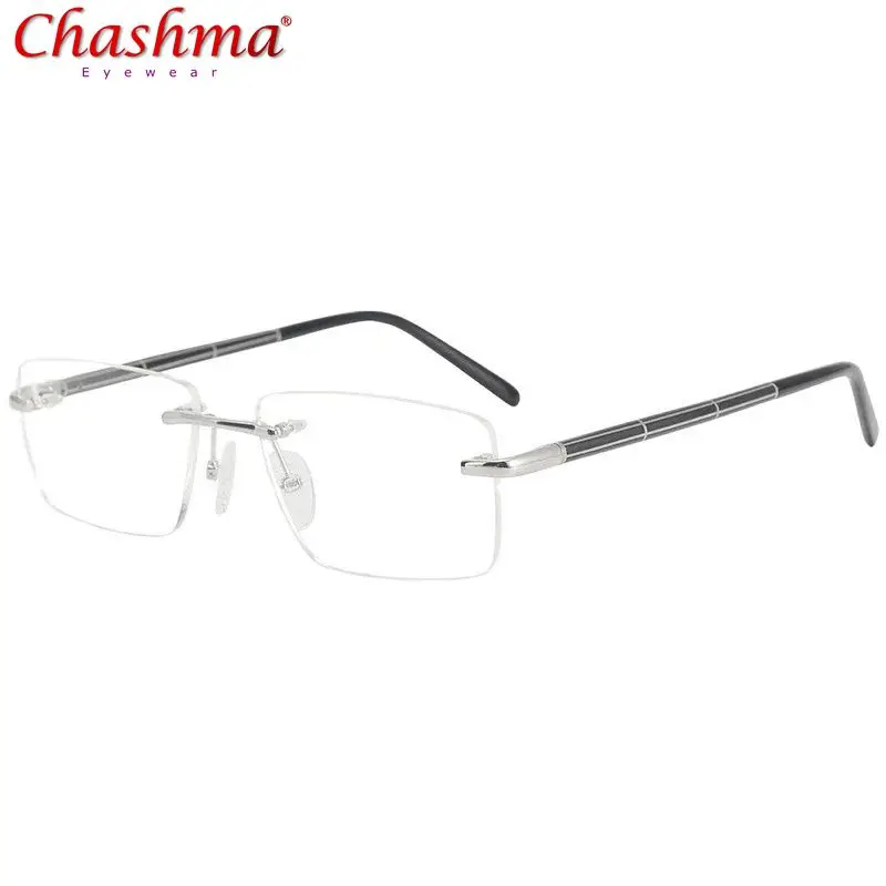

Chashma Rimless Glasses Pure Titanium Frame Spring Hinge Quality Prescription Optical RX Crystal Spectacle No Fading No Rust