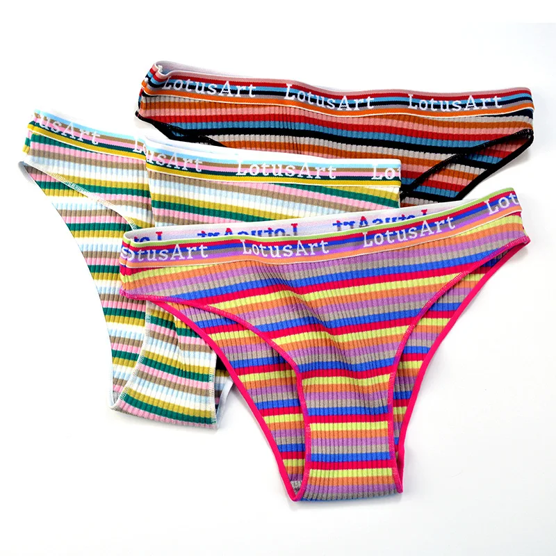 5PCS Women's Low waist sexy girls underwear cotton striped big yards high school lady briefs wholesale cotton panties