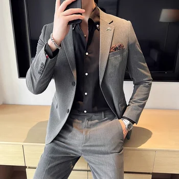 (Giacca + pantaloni) Boutique di marca di fascia alta Tinta unita Uomo Casual Business Office Suit Sposo Abito da sposa Pantaloni blazer da festa