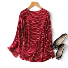 

Natural Silk V-Neck Polka Dot Vintage Blusas Mujer De Moda 2022 Verano Elegantes Thin Womens Tops and Blouses Thin