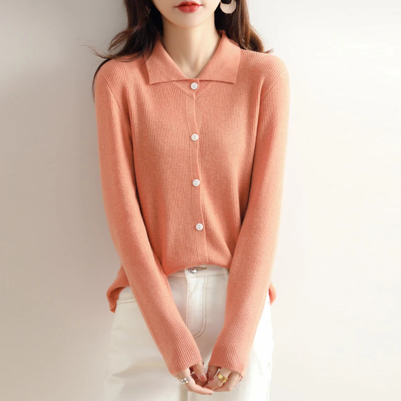 

Early Spring New Worsted 100% Pure Wool Sweater Women's Cardigan Lapel Loose Fashion Knitted Bottoming Coat Slimming Top