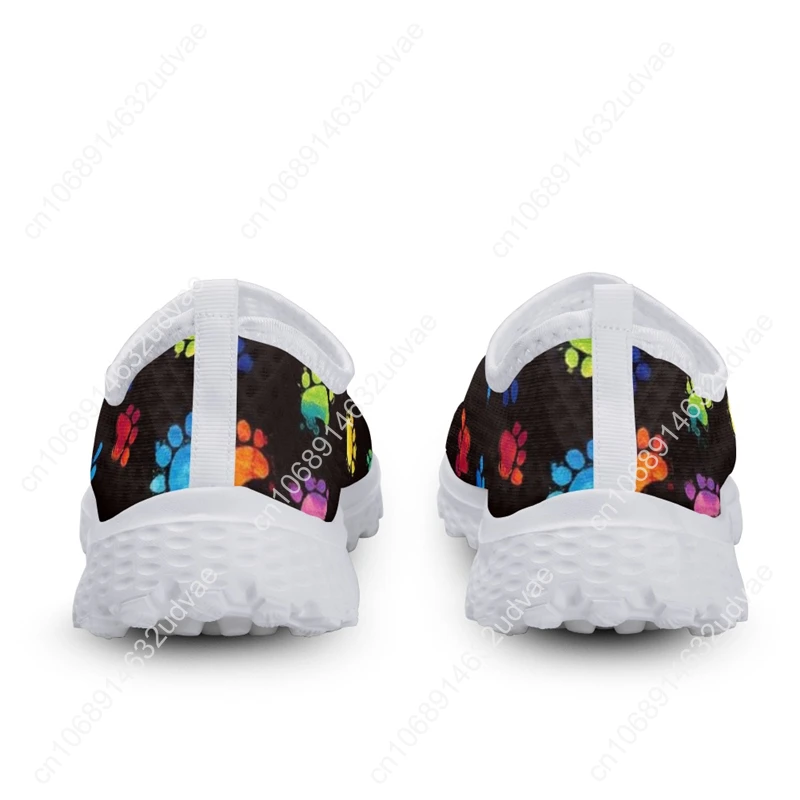 Mesh Women Casual Shoes Rainbow Color Dog Paw Pattern Printing Breathable Flats Female Slip On Sneakers Sapato Lady