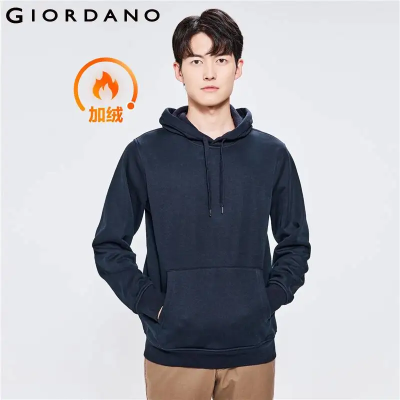 

GIORDANO Men Hoodies Windproof Chunky Fleece-Lined Warm Hoodies Simple Solid Color Kanga Pocket Comfy Casual Hoodies 13022854