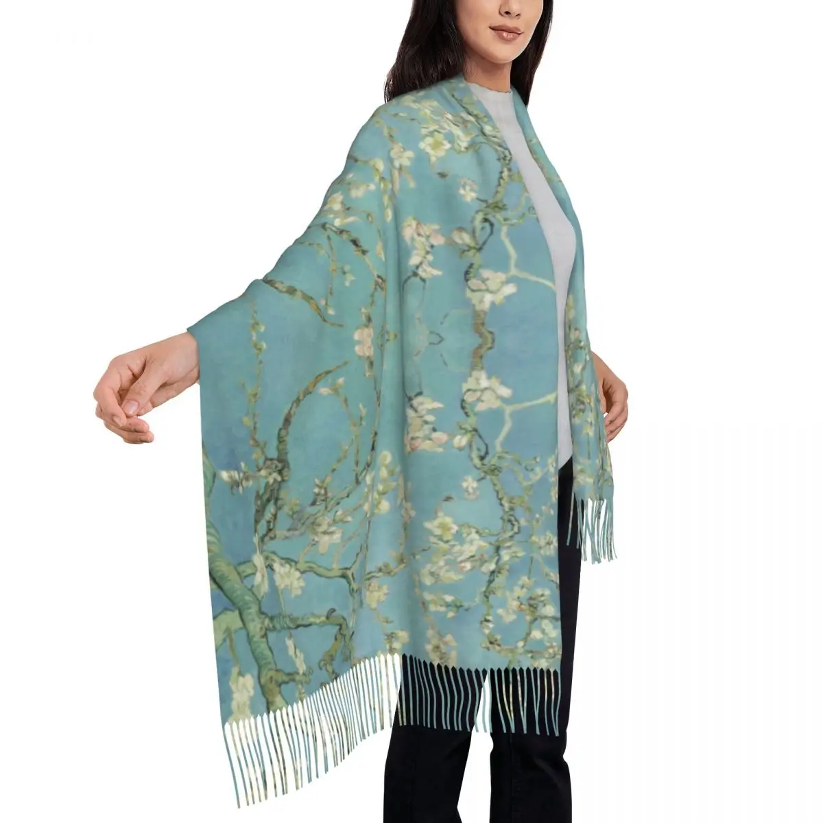 Personalized Print Almond Blossoms By Vincent Van Gogh Scarf Women Men Winter Warm Scarves Flowers Painting Shawls Wraps 4