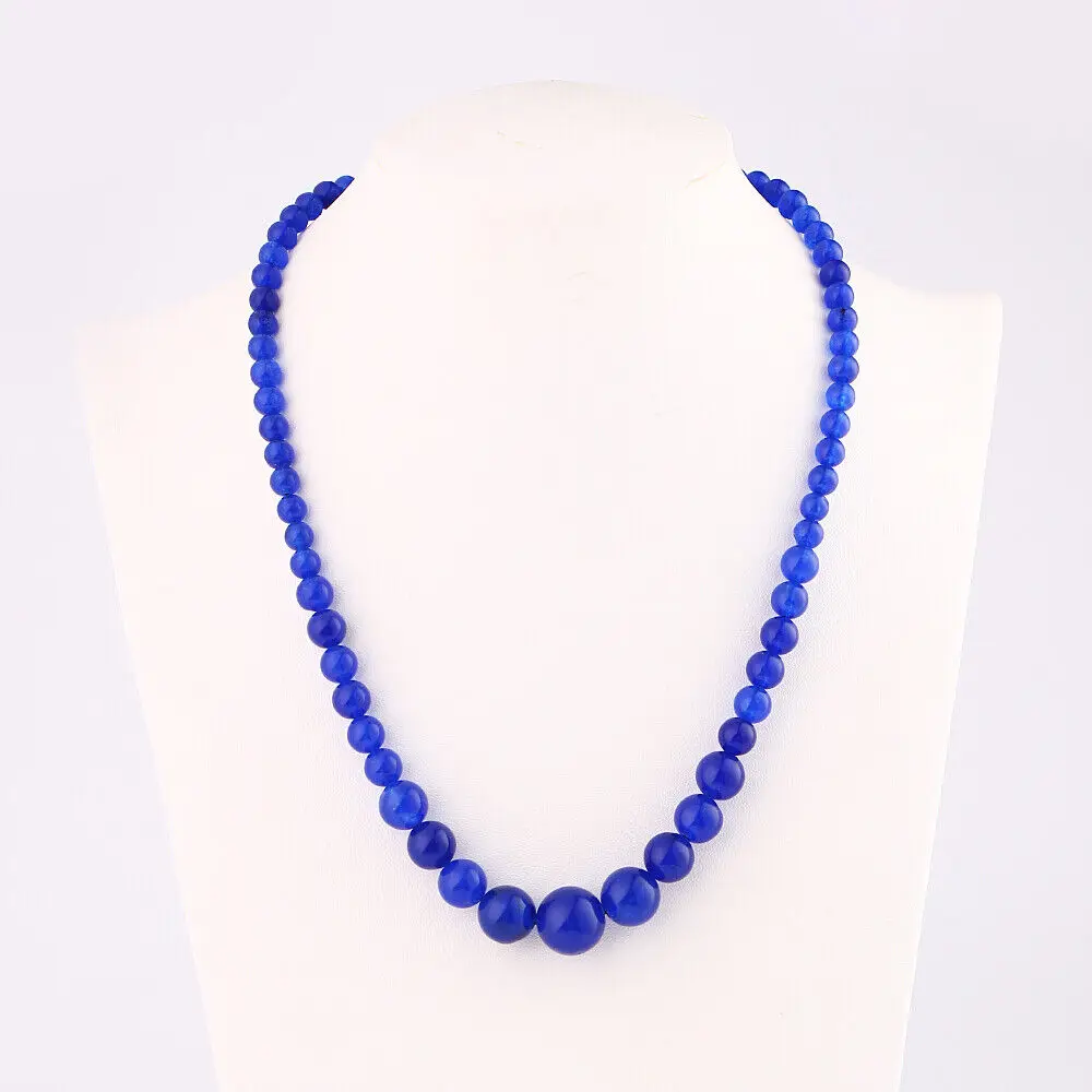 Blue Natural Crystal Stone Jade Amulet Pendant Necklace Jade Bead Chain Jewelry