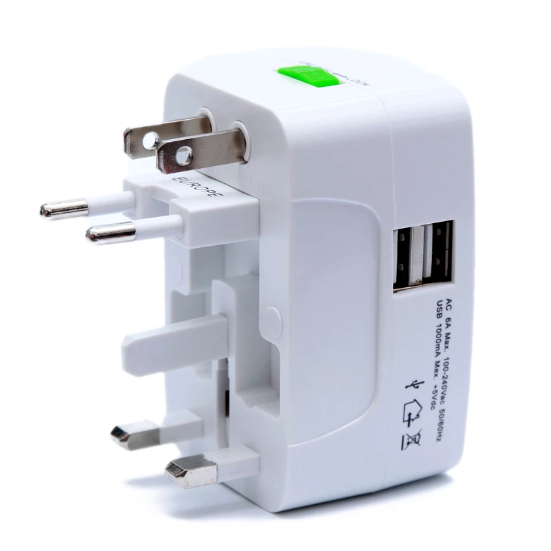Global All-in-One Travel Adapter Dual USB Charging Port for US EU UK Australia Universal Wall AC travel adapter