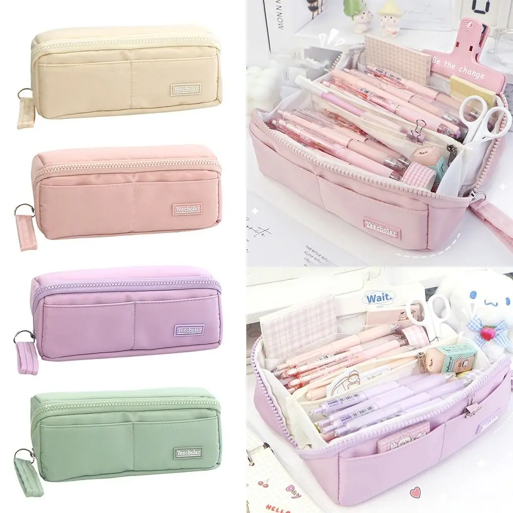 

Solid Color Pen Bag High Quality Large Capacity Large Opening Stationery Storage Pouch Student Gift Pencil Case Student Gift