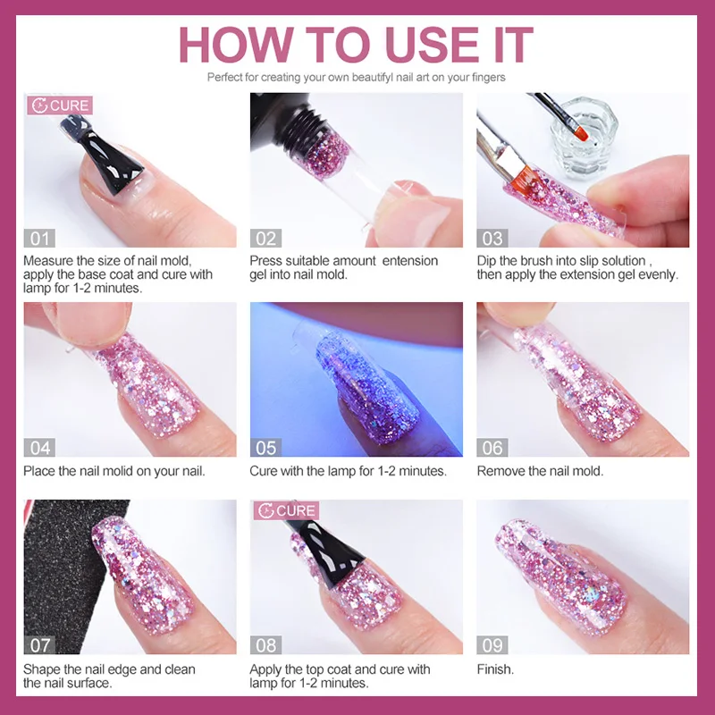 Limegirl Nail Extension UV Gel Set For Finger French Quick Extension Gel Soak Off Nail Art DIY Manicure Gel Varnish Nail Kits 5
