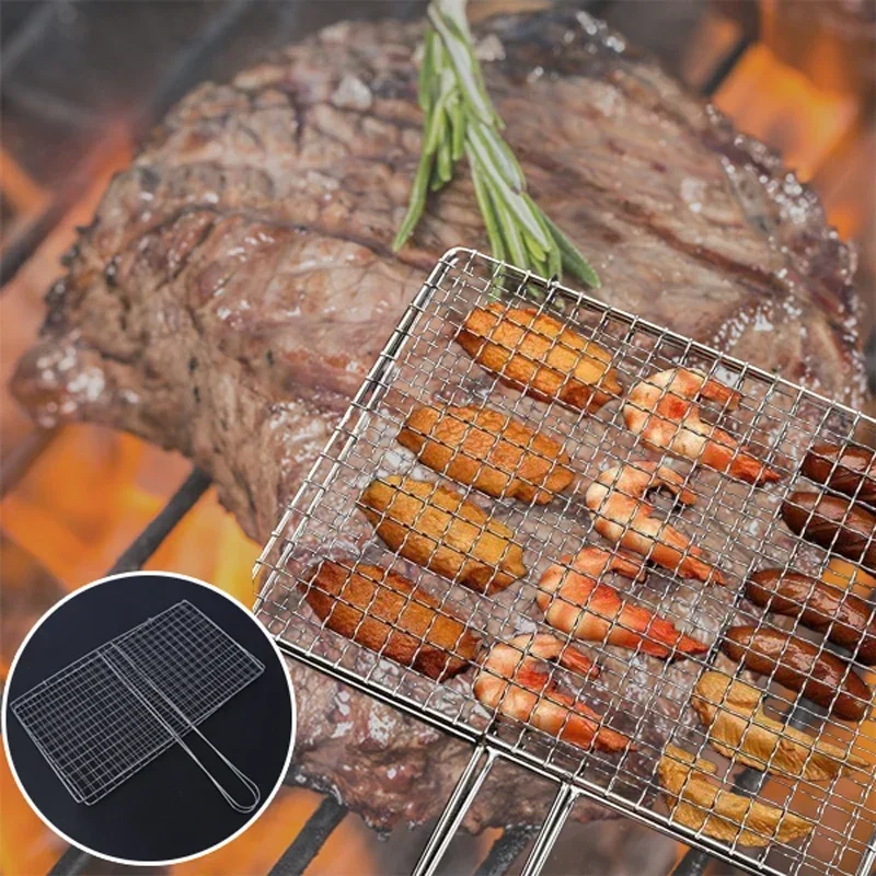 Stainless Steel Barbecue Grilling Basket Non Stick Fish Vegetable Steak Picnic Party Barbecue Gadget Picnic Party BBQ Rack Mesh