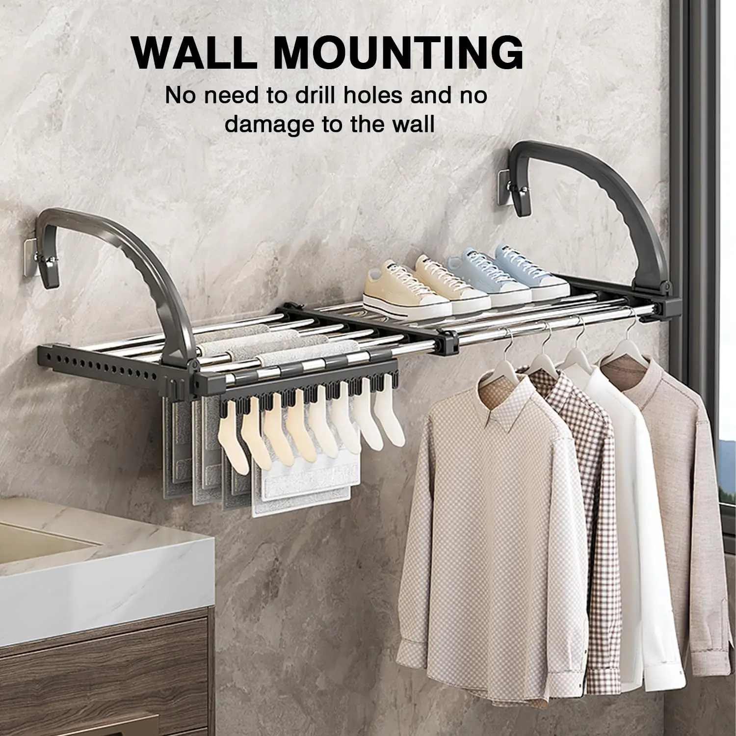Portable Clothes Drying Rack for Balcony, Foldable Railings Windowsill, Retractable Radiator Cloth Airer,Folding Travel RV Rack 4
