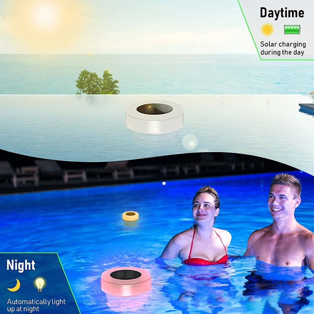 Solar Chlorine Floating Water Cleaner with Colorful Light Pool Floating Chlorinator IP68 Waterproof for Up To 3 Inch Tablets
