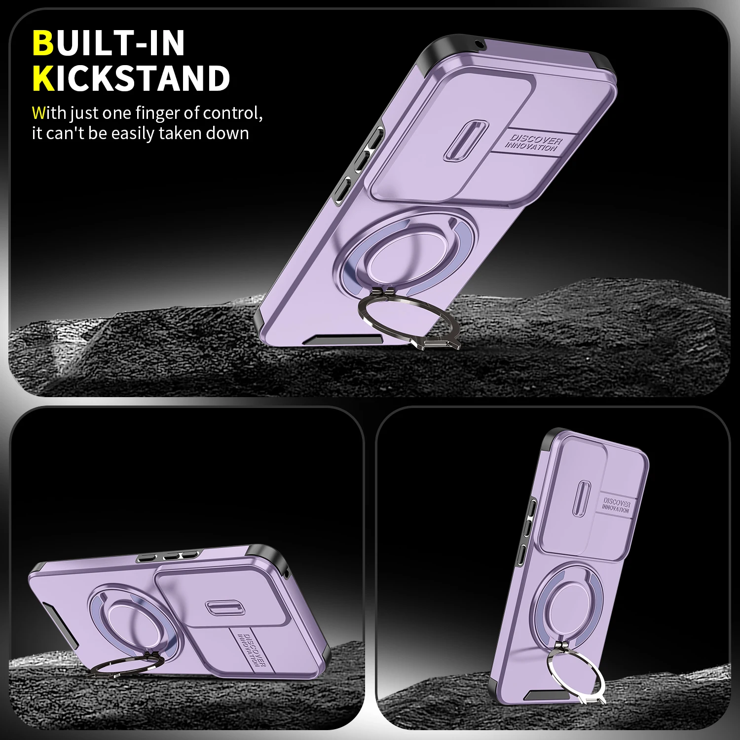 Sleek Armor Magnetic Ring Bracket Case with Slide Lens Protection