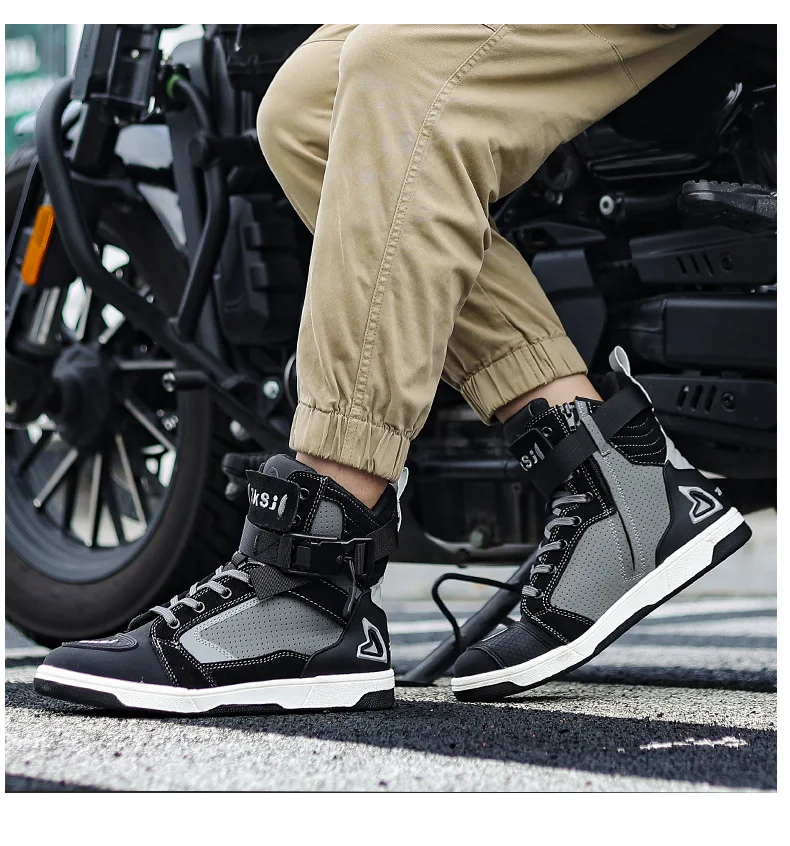 Men Motorcycle Boots Breathable Anti Slip Riding Shoes for Road Racing Casual Biker Gear