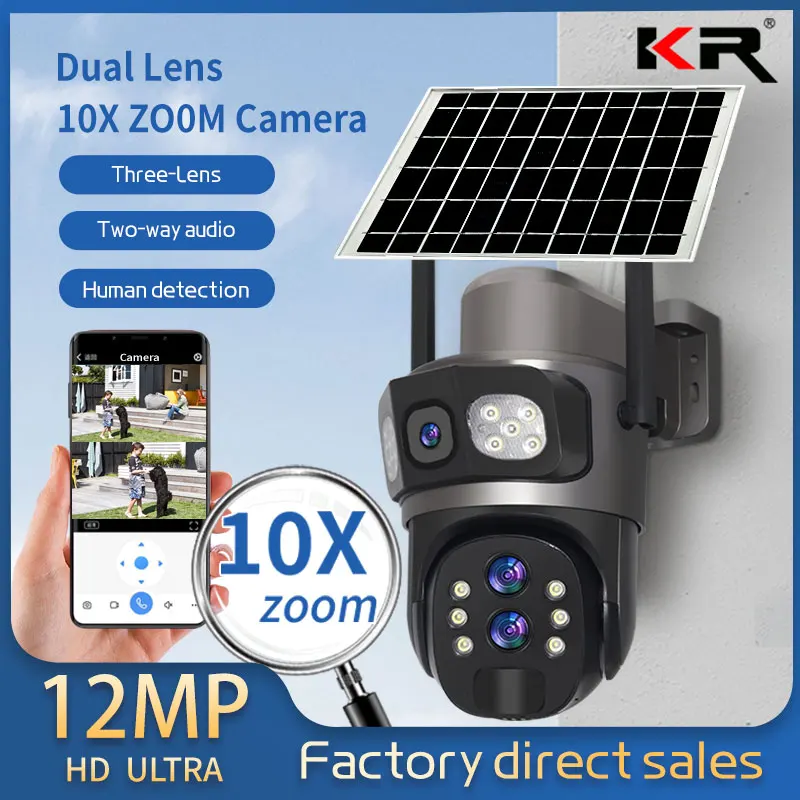 6K 12MP WIFI/4G IP Camera 10X Zoom Three Lens Dual Screen Outdoor Security Protection PTZ CCTV Video Surveillance security camera