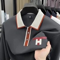 Polo à manches longues pour hommes, 100% pur coton, léger, de luxe, à la mode, nouveau article d'automne, T-shirt de Base à col de papa d'âge moyen 2