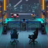 Adult Collection L Shape Power Outlets and LED Black Gaming Desk, Black 6