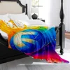 1pc Volleyball Print Fleece Blanket - Plush High-GSM All-Season Soft Bedspread with Turquoise Yellow Pink Blue Watercolor Volley 2