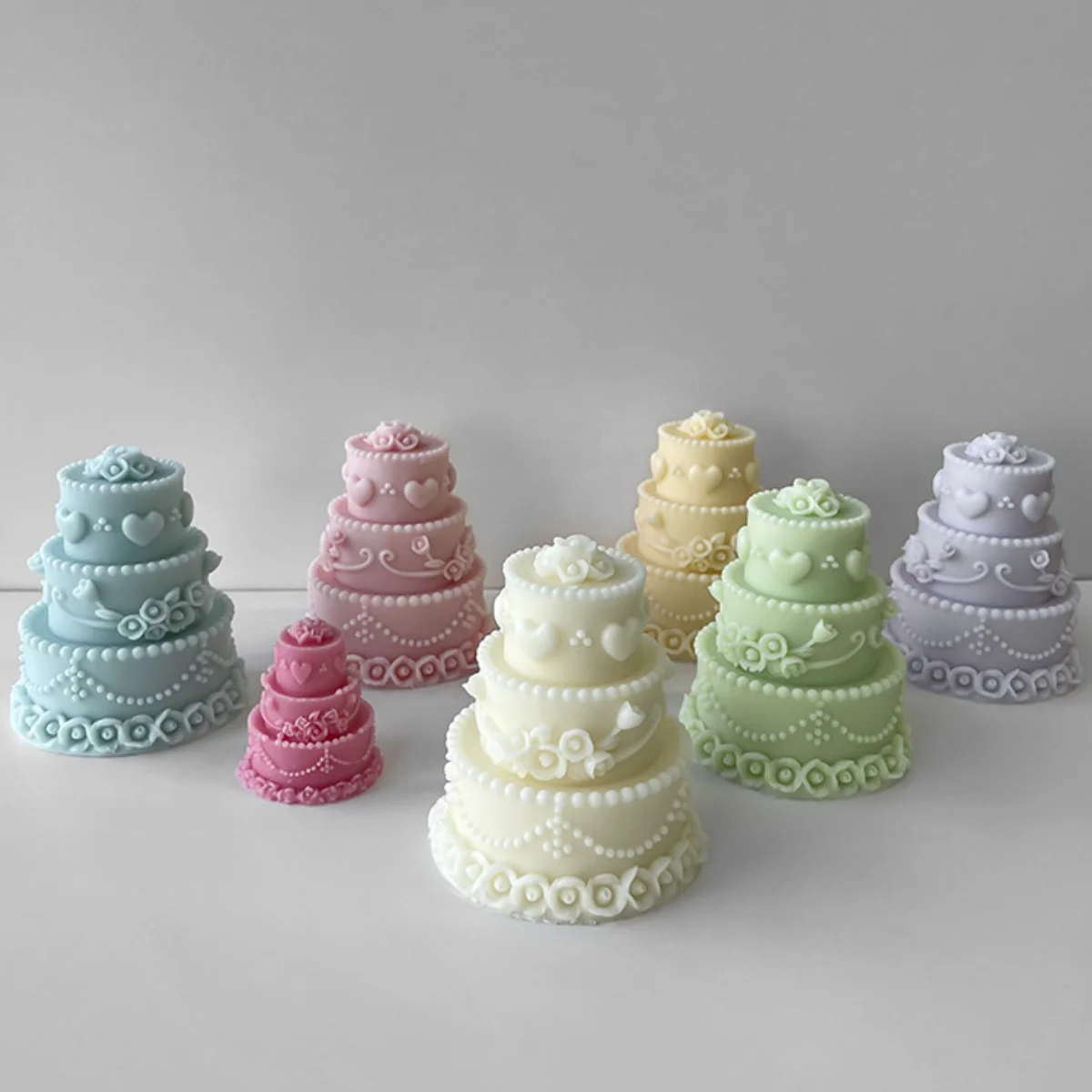 Large 3 Layers Heart Cake Candle Silicone Mold Flower Wedding Cake Soap Resin Mould Chocolate Ice Tray Birthday Party Decor Gift