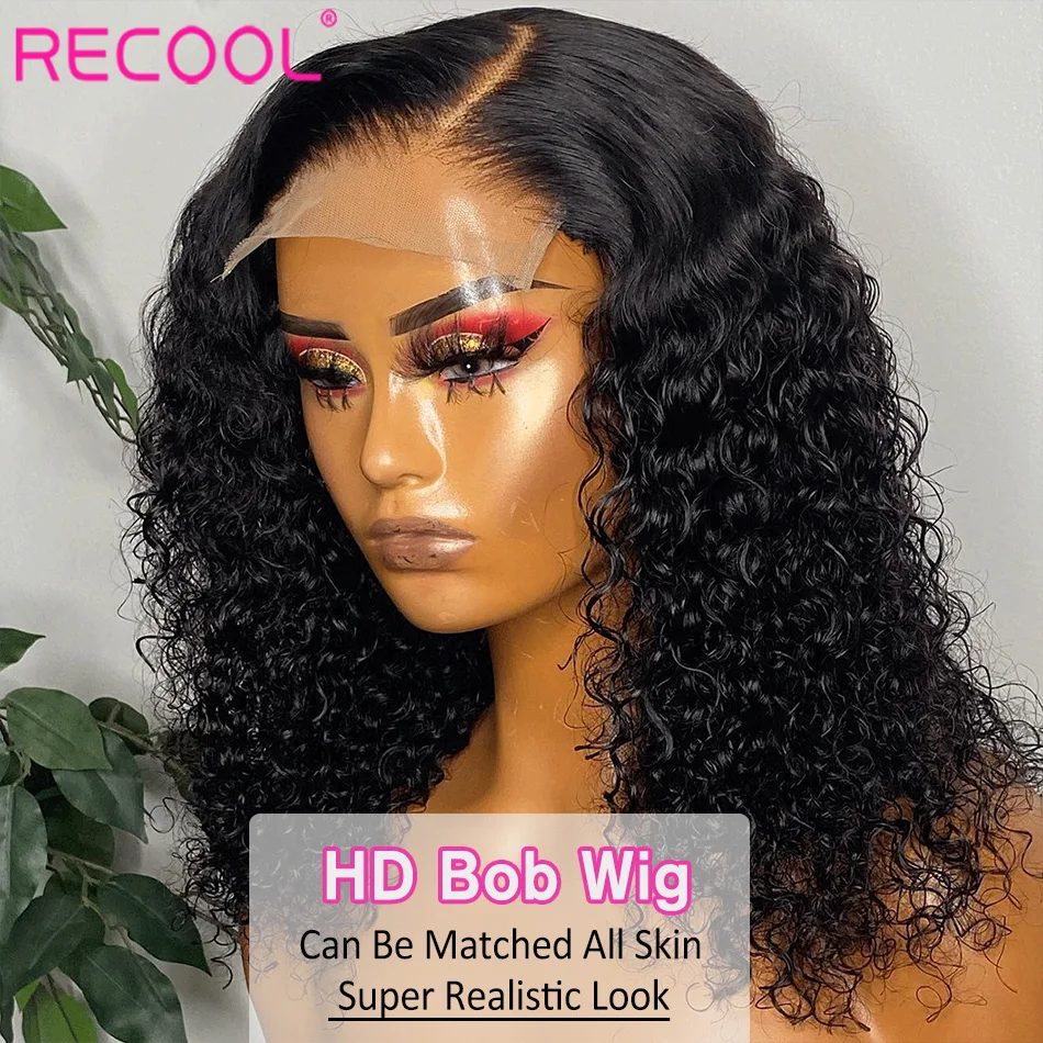 Human hair wig Lace front wigs Recool Hair Curly Human Hair Wig Bob Wig Lace Front Human Wigs for Women Ready To Go Curly Bob