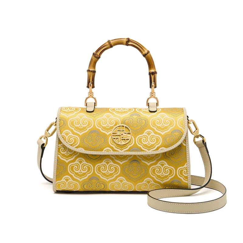 New Arrived High End Leather Bag Handcraft Women Cow Handbag Original Designed Shoulder Bag Bamboo Handle Special Purses#SC1688