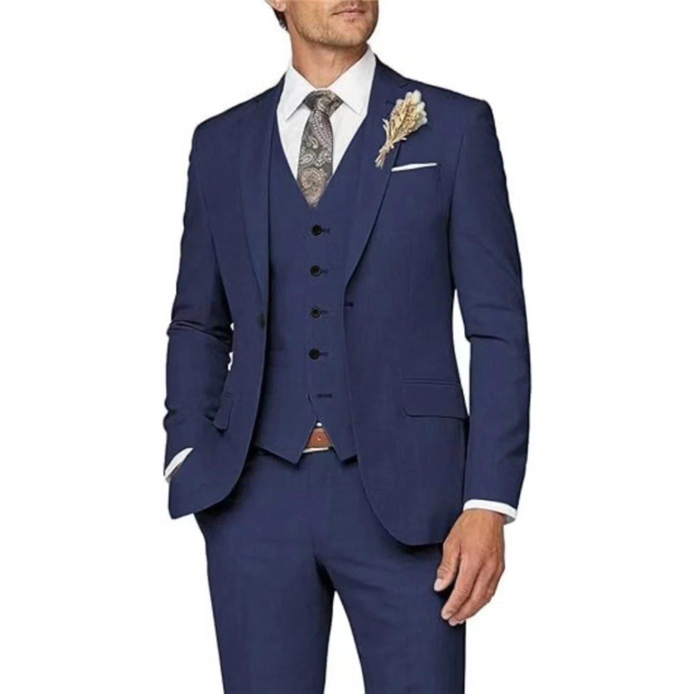 Formal Men Suits 3 Pieces Jacket Vest Pants Elegant Sets Of Clothes Brides Wedding Dresses