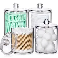 4 Pack Acrylic Qtip Holder Dispenser for Cotton Swabs, Balls, Pads, Floss Picks- Small Clear Vanity Makeup Storage Box Organizer 2