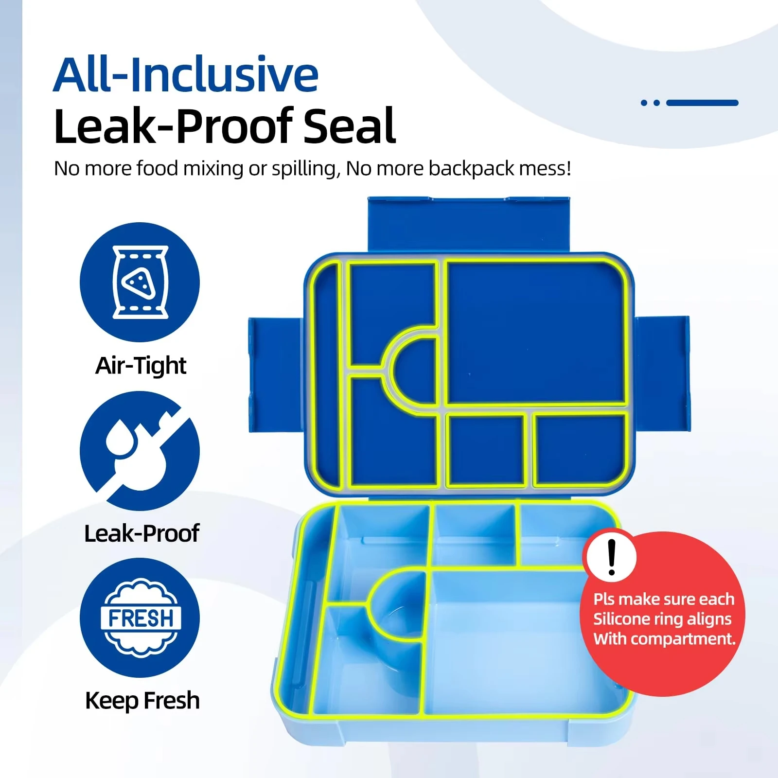 Bento Lunch Box 1330ML Leakproof Bento Box for Kids Adults Food Container with 7 Compartments and Cutlery Set Snack Box for Kids